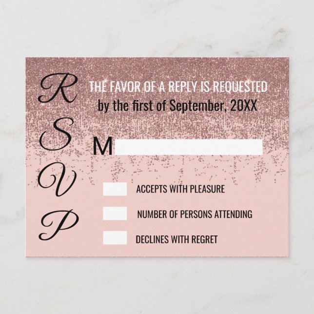 Invitation Carte Postale Parties scintillant or rose éclabousser rose pâle  (Devant)