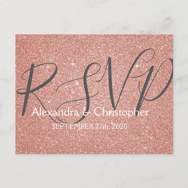 Invitation Carte Postale Parties scintillant Rose Rose Gold et Sparkle RSVP (Devant)