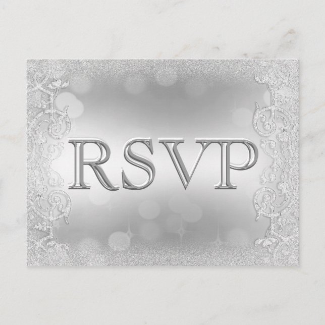 Invitation Carte Postale Parties scintillant RSVP Elegant Argent Faux (Devant)