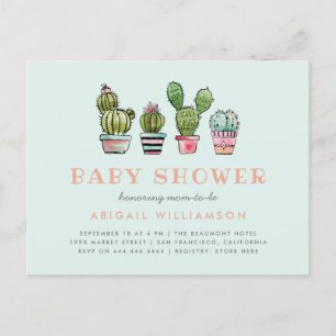 Invitation Carte Postale Pastel Aquarelle Succulent Baby shower Cactus