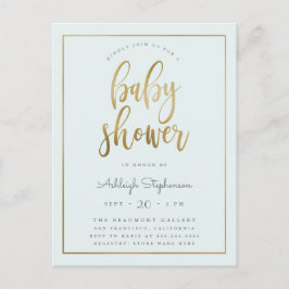 Invitation Carte Postale Pastel Blue & Gold Typographie Baby shower garçon