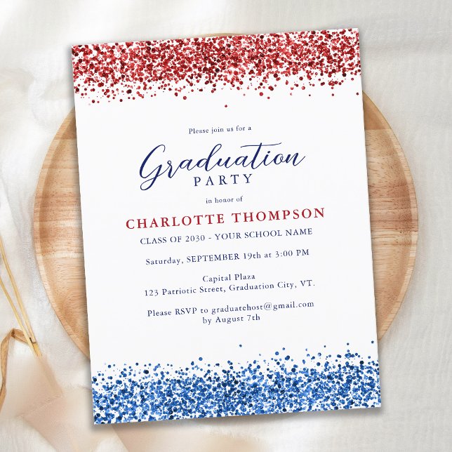 Invitation Carte Postale Patriotique Rouge Blanc Bleu Parties scintillant m (Créateur téléchargé)