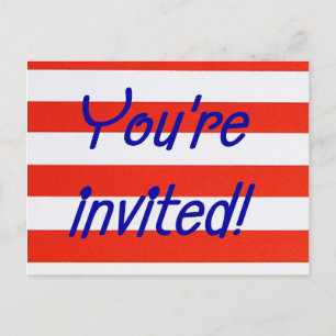 Invitation Carte Postale Patriotique rouge, blanc et bleu