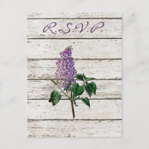 Invitation Carte Postale pays blanc grange bois violet lilas mariage
