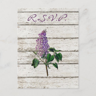 Invitation Carte Postale pays blanc grange bois violet lilas mariage