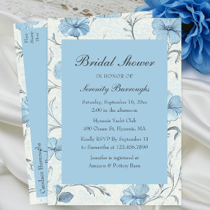 Invitation Carte Postale Pays élégant Dusty Blue Floral Fête des mariées