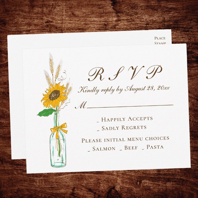 Invitation Carte Postale Pays Floral Jaune Sunflower Mariage RSVP (Créateur téléchargé)