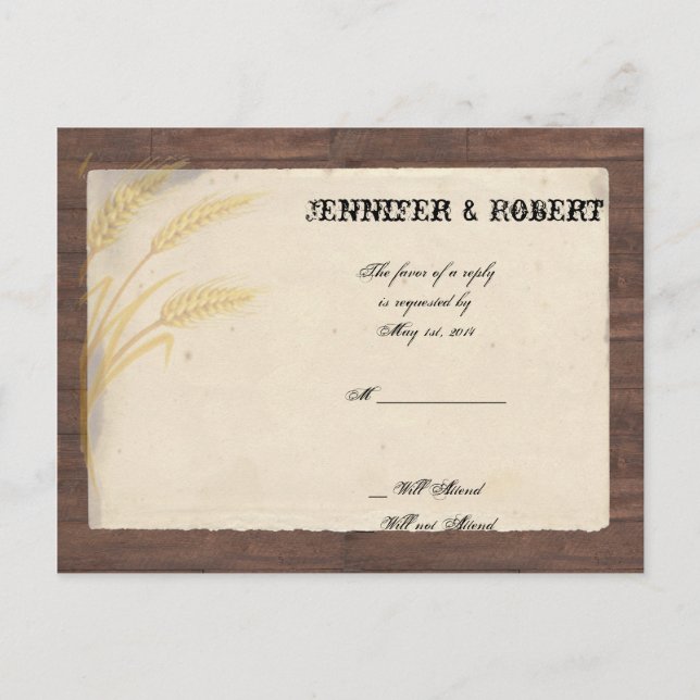 Invitation Carte Postale Pays Grass de blé sur le mariage parchemin RSVP (Devant)