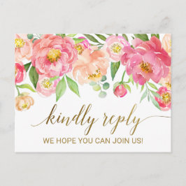 Invitation Carte Postale Peach et rose Peony Flowers RSVP