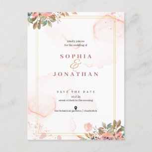 Invitation Carte Postale Pêcher Elégante aquarelle neutre Mariage floral