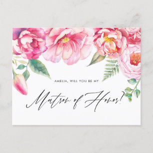 Invitation Carte Postale Peonies roses serez-vous mon maître d'honneur