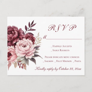 Invitation Carte Postale Peony Bourgogne Aquarelle Mariage Floral RSVP