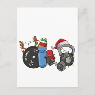 Invitation Carte Postale Père Noël drôle haltères musculation gym Noël