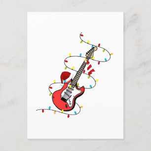 Invitation Carte Postale Père Noël guitare électrique musique Noël amateur 