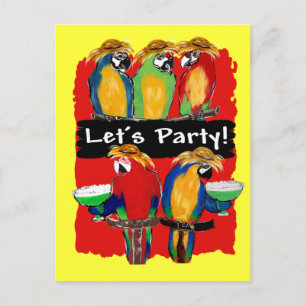 INVITATION CARTE POSTALE PERROQUETS DE FÊTE