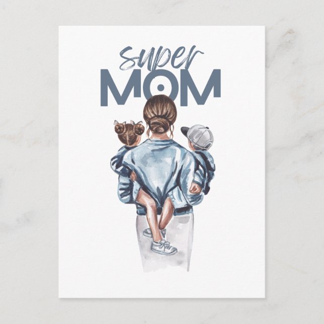 Invitation Carte Postale Personalized Super Mom with Son and Daughter Gift  (Devant)