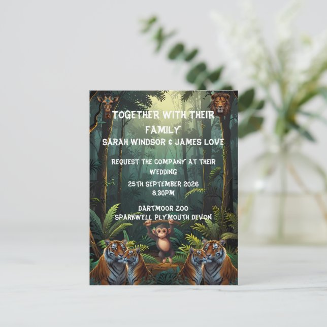 Invitation Carte Postale Personnaliser l'invitation du zoo Mariage (Debout devant)