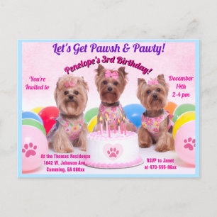 Invitation Carte Postale Personnalisons Pawsh & fête d'anniversaire