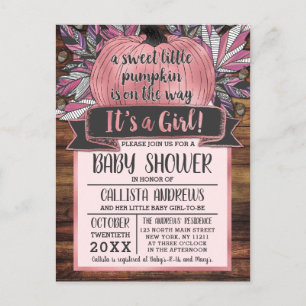 Invitation Carte Postale Petit Citrouille Feuilles D'automne Rose Bois Baby