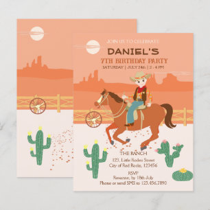 Invitation Carte Postale Petit cow-boy cool et cheval fête d'anniversaire