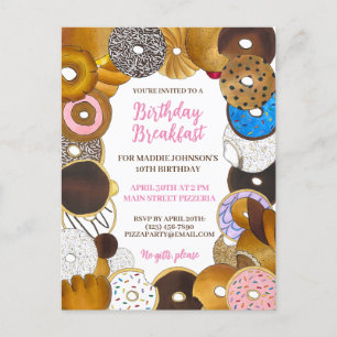 Invitation Carte Postale Petit-déjeuner d'anniversaire Brunch Doughnut Donu