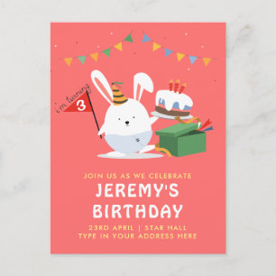 Invitation Carte Postale Petit lapin mignonne avec fête d'anniversaire de g
