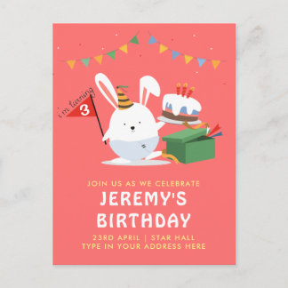 Invitation Carte Postale Petit lapin mignonne avec fête d'anniversaire de g