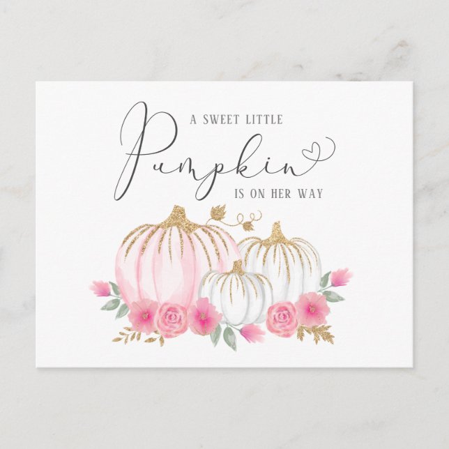 Invitation Carte Postale Petite Citrouille Floral Aquarelle bébé fille (Devant)