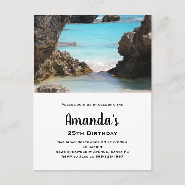 Invitation Carte Postale Photo Bermuda Coast & Tropical Sea Birthday (Devant)