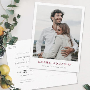 Invitation Carte Postale Photo Bourgogne moderne Enregistrer la date Mariag