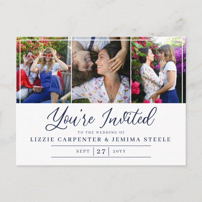 Invitation Carte Postale Photo Collage Marine Vous êtes invité Mariage du b (Devant)