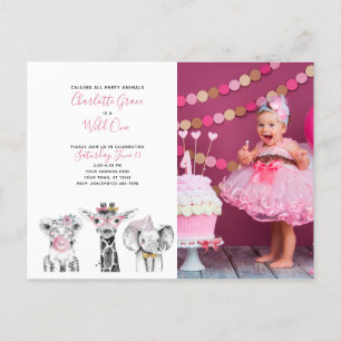 Invitation Carte Postale Photo d'anniversaire de la première fille d'un Bla
