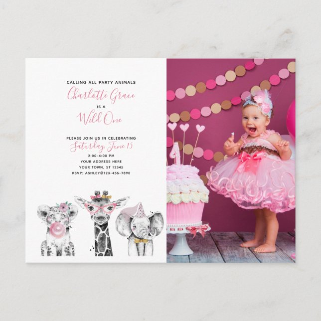 Invitation Carte Postale Photo d'anniversaire de la première fille d'un Bla (Devant)