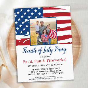 Invitation Carte Postale Photo de famille du drapeau américain 4 juillet