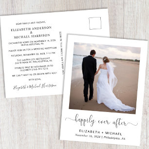 Invitation Carte Postale Photo de réception de mariage Happily Ever After