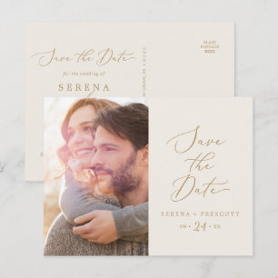 Invitation Carte Postale Photo Delicate Gold et Cream Enregistrer la date
