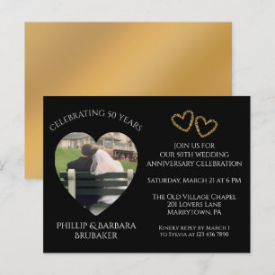 Invitation Carte Postale Photo d'or Elegant moderne 50e anniversaire Mariag