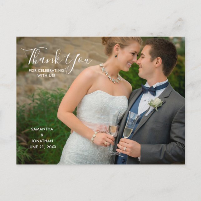 Invitation Carte Postale Photo Horizontal | Remerciement de Mariage Calligr (Devant)
