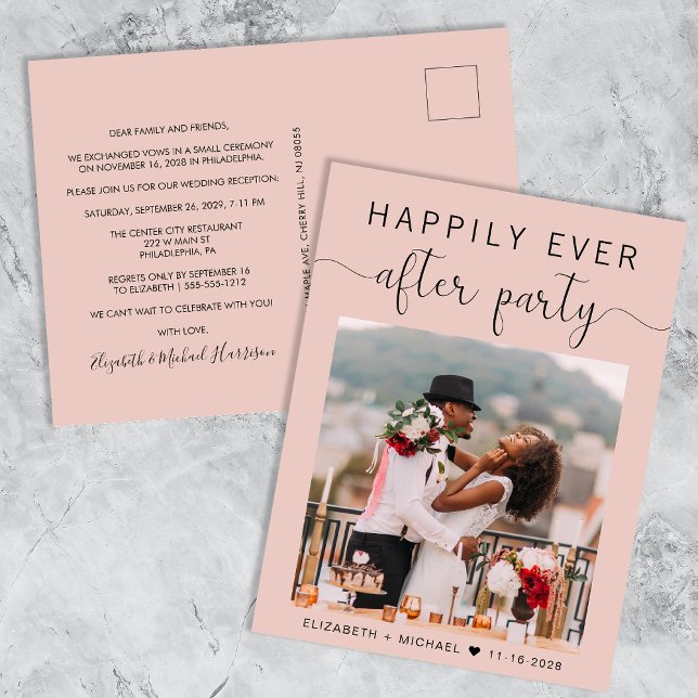 Invitation Carte Postale Photo mariage Blush Happy Jamais Après La Fête (Créateur téléchargé)