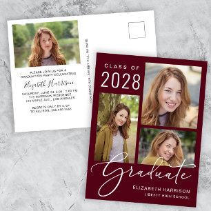 Invitation Carte Postale Photo moderne Burgundy Graduation Party