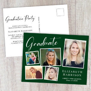 Invitation Carte Postale Photo moderne Collage Green Graduation Party