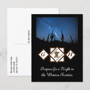 Invitation Carte Postale Photo Monogramme Casquette de poupées et de cowboy