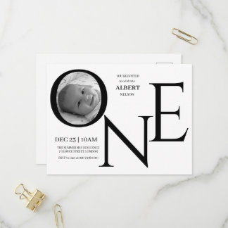 Invitation Carte Postale Photo personnalisable pour le premier anniversaire