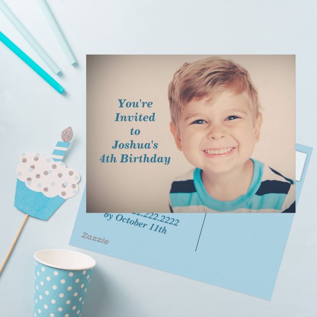 Invitation Carte Postale Photo personnalisée Anniversaire de enfant Party B (Créateur téléchargé)