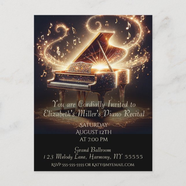 Invitation Carte Postale Piano Considérant Baby Grand (Devant)