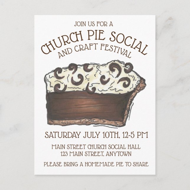 Invitation Carte Postale Pie Social Pi Day Party Dessert Bake Vente Slice (Devant)