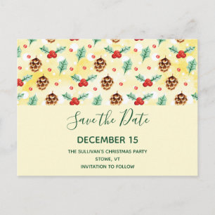 Invitation Carte Postale Pine Cones et Holly Motif d'hiver Enregistrer la d