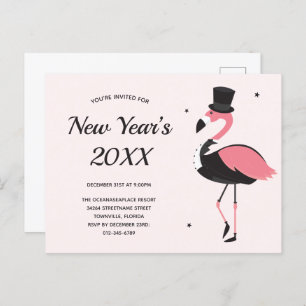 Invitation Carte Postale Pink Flamant rose Tuxedo New Years Party