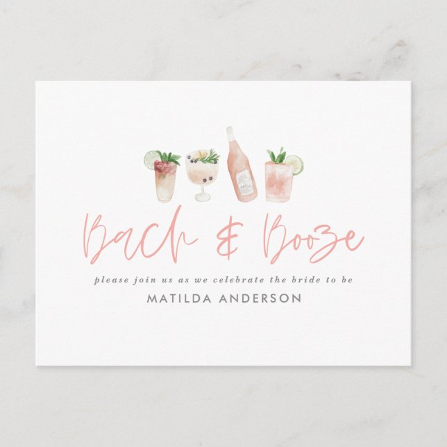 Invitation Carte Postale Pink girly bach & booster bachelorette weekend chi (Devant)