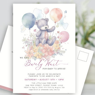 Invitation Carte Postale Pink On Peut Attendre Plus Tard Baby shower Fille 